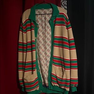 Gucci Green and Cream Striped Cardigan